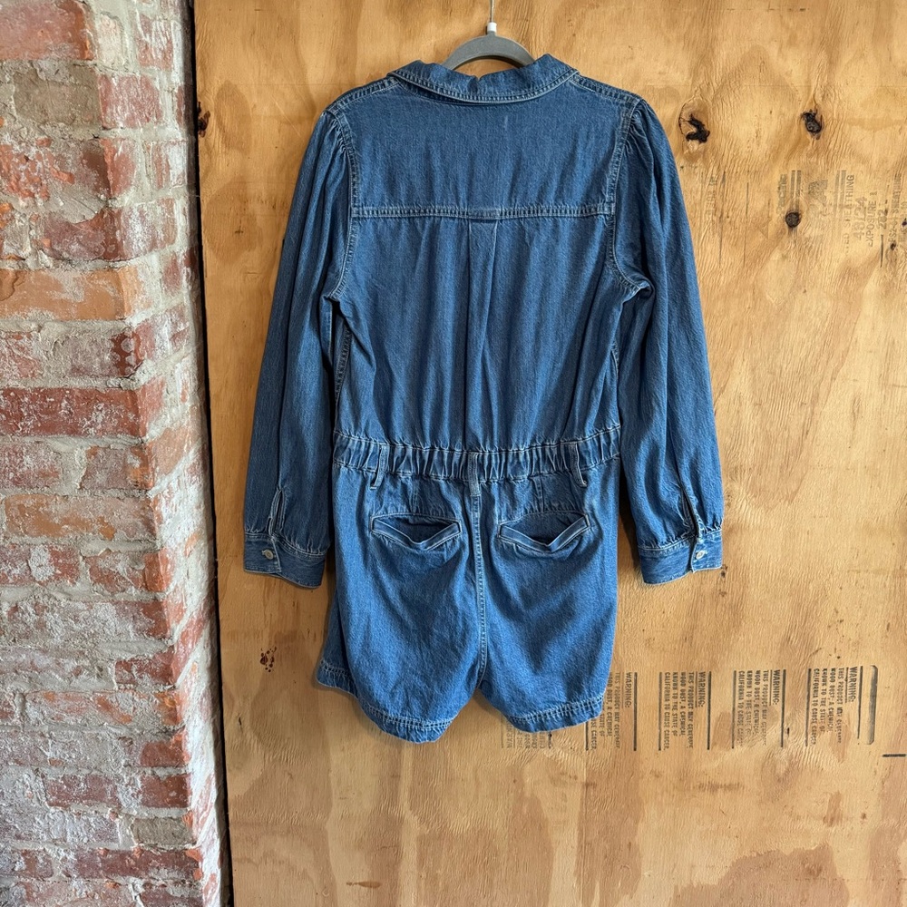Madewell Denim Long Sleeve 100% Cotton Rushland Wash Romper Sz L - Picture 5 of 6